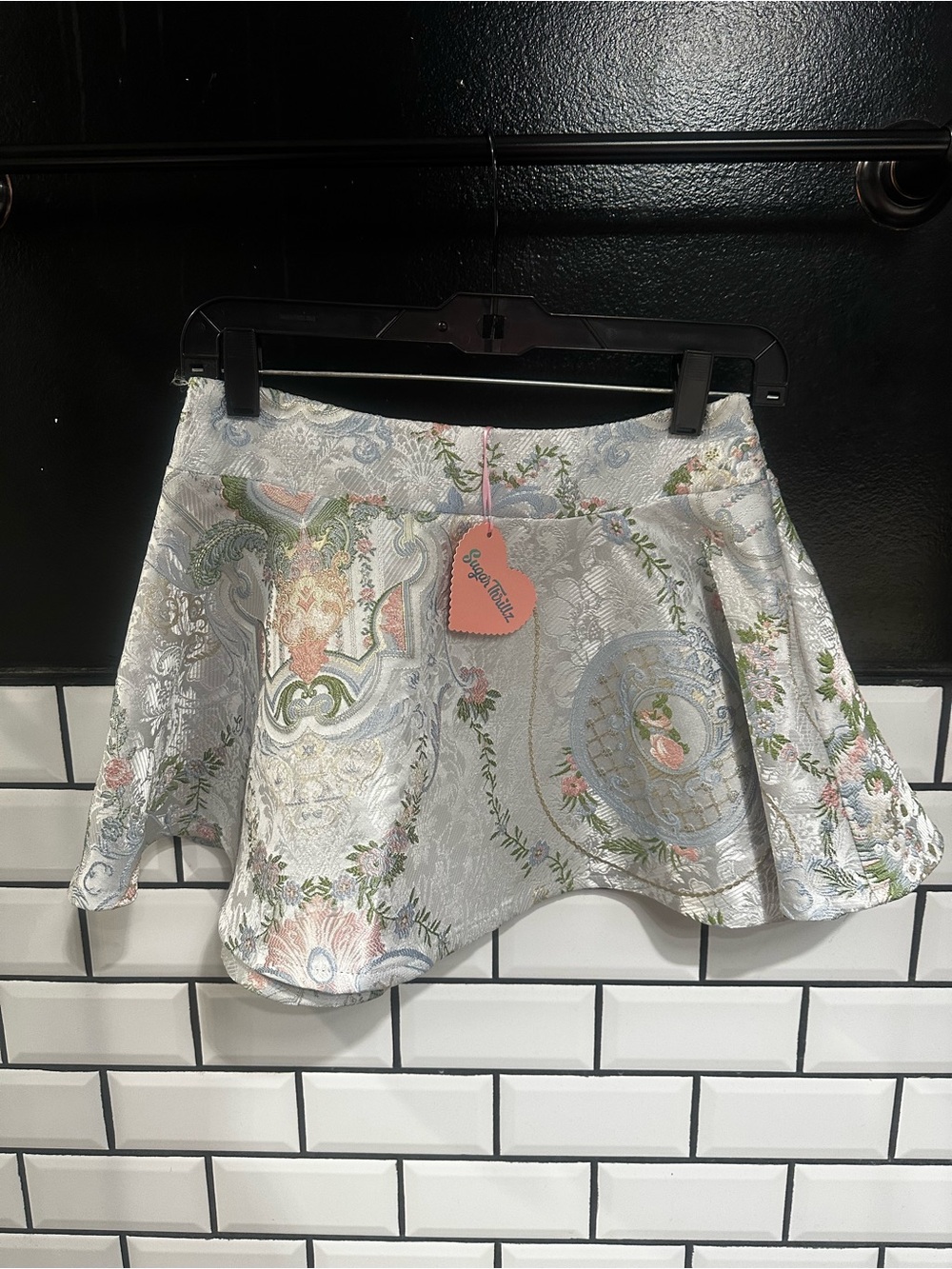 Dolls Kill Silver Floral Jacquard Circle Skirt
